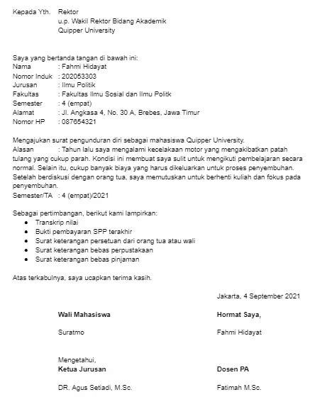 Berhenti Kuliah Ini Contoh Surat Pengunduran Diri Sebagai Mahasiswa