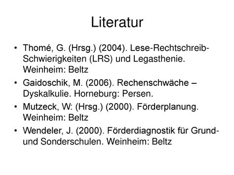 Literatur Thom G Hrsg Lese Rechtschreib Schwierigkeiten