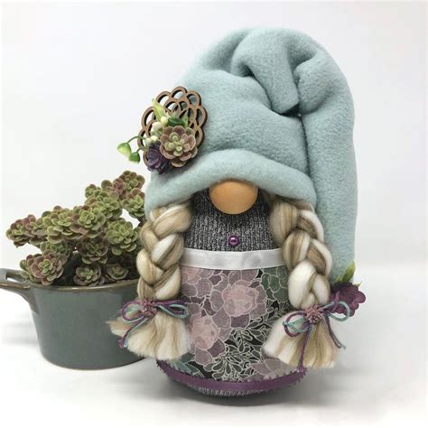 Contemporary Female Gnome With Succulents Garden Gnomes Boho Gnome