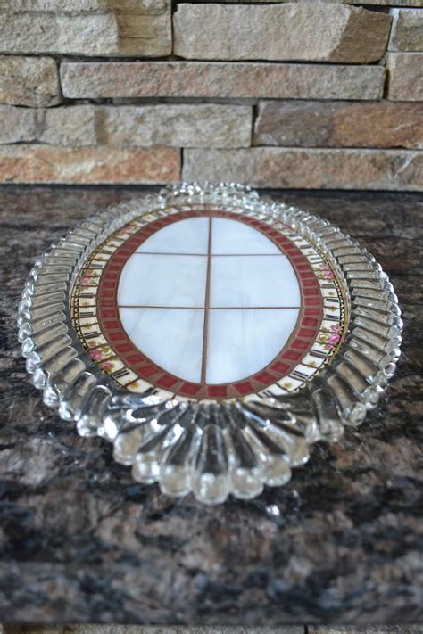 Vintage Mosaic Oval Glass Dresser Tray Vanity Tray With Etsy