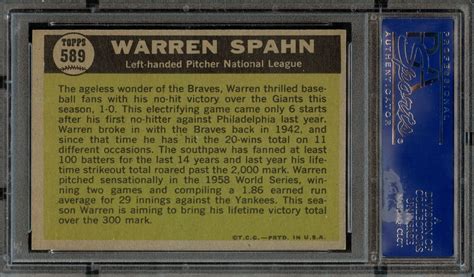 Bb Topps Warren Spahn All Star Psa Nm Ebay