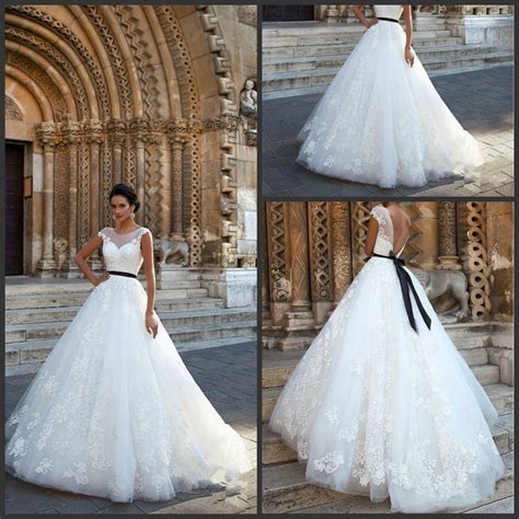 Black Sash Wedding Ball Gown Lace Appliqued Custom Bridal Dresses Pv275 Wedding Dress And Lace