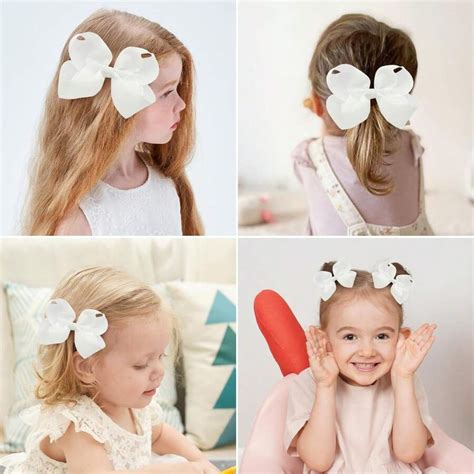 6pcs Hair Bows For Girls Alligator Clips White Grosgrain Ribbon Solid