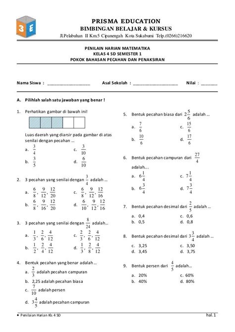 Soal Matematika Kelas 4 Sd Semester 1 Kurikulum 2013 Operator Sekolah Gambaran