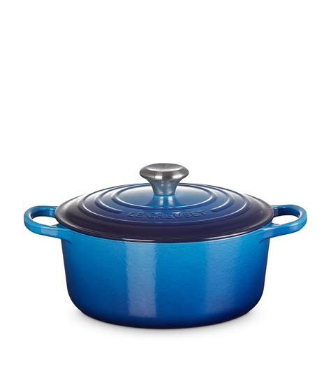 Le Creuset Blue Cast Iron Round Casserole Dish Cm Harrods Uk