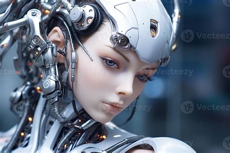 Cyber Woman Robot Girl Cyborg Woman Portrait Close Up 24033349