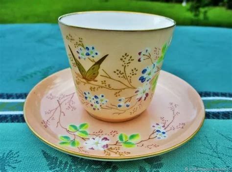 Ensemble Ancien Tasse Et Soucoupe Caf Peinture Papillon Antique