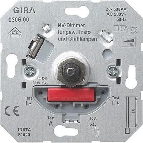 GIRA Inbouw Basiselement Dimmer Voor Trafo S 20 500 W 030600 Bol