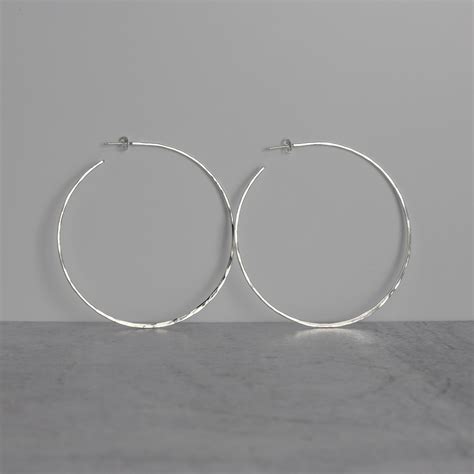 Extra Large 3 Sterling Silver Hoop Earrings Giant Silver Hoops Hammered