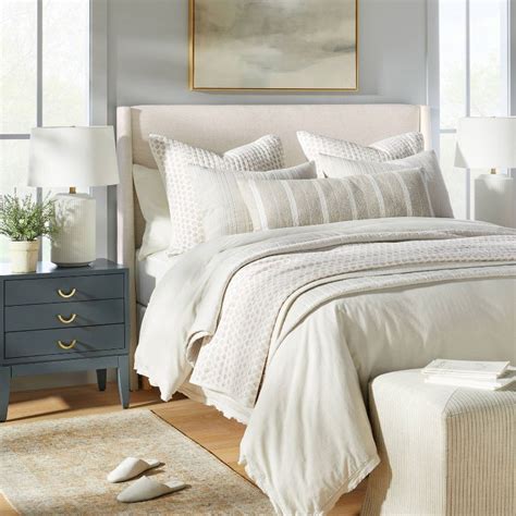 Queen Encino Fully Upholstered Bed Cream Linen Threshold™ Designed