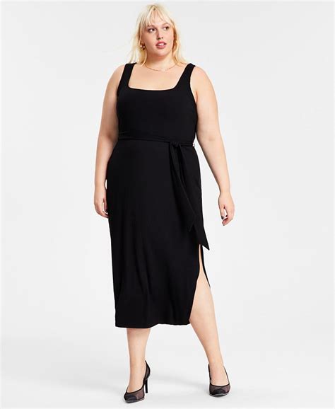 Bar Iii Plus Size Square Neck Rib Knit Midi Dress Created For Macys