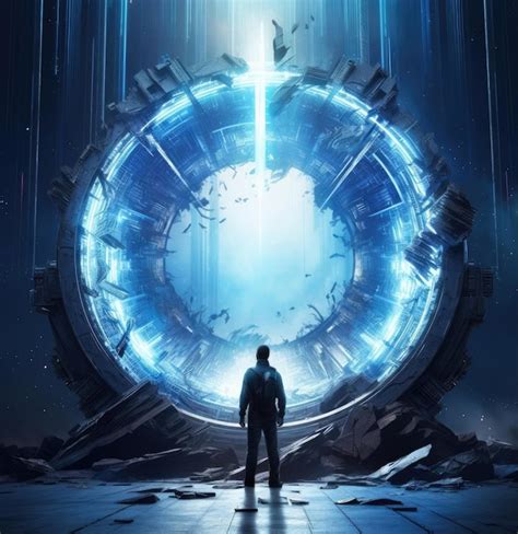 Premium Ai Image A Man Stands In Front Of A Large Portal