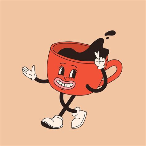 Premium Vector Retro Cartoon Coffee Cup Character Mug Mascot In