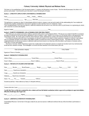 Fillable Online Athletic Physical And Release Form Fax Email Print