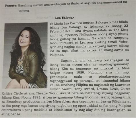 Make The Answer Short Saan Unang Nakilala Si Lea Salonga Paano