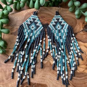 Eyota Earrings Native American Beaded Fringe Earrings Southwestern