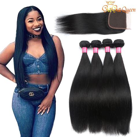 2020 4x4 Straight Lace Closure With Hair Bundles Brazilian Straight