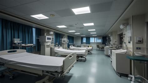 Hospital Room With Numerous Beds And Medical Equipment Background