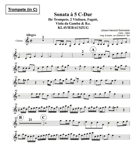 Schmelzer Johann Heinrich Sonata à 5 C Dur für Trompete 2 Violinen