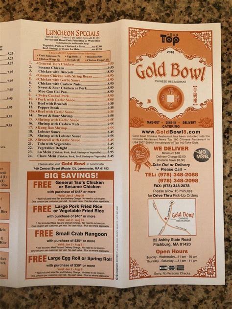 Menu At Gold Bowl Restaurant Fitchburg