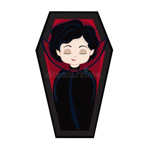 Funny Cartoon Cute Vampire Boy Sleeps In His Coffin Stock Vector