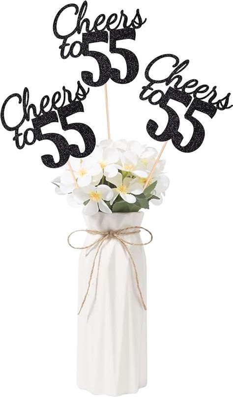 Gexolenu Cheers To 55 10 Pack Double Sided Black Glitter 55th Birthday Centerpieces