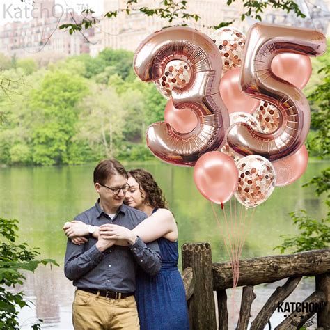 Buy Large Rose Gold 35 Balloon Numbers 40 Inch Number Balloons 35 Latex And Confetti