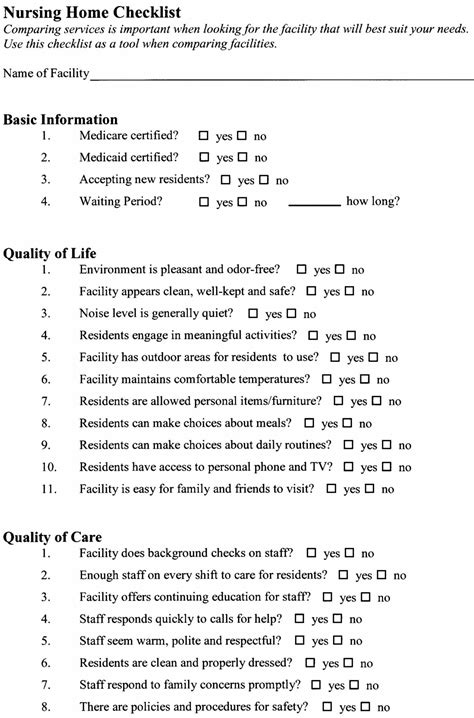 Alliance For Better Long Term Care Nursing Home Checklist & Words ...