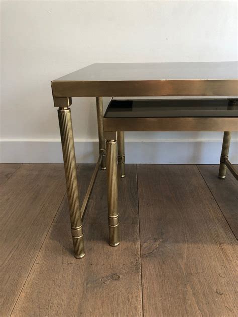 Proantic Table Basse En Laiton Et Verres Fum S Avec Tables Gigogne