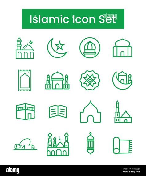 Islamic Icons Set Line Art Vector Ramadan Kareem Elements Eid Mubarak