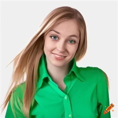 Blond Woman With Green Shirt On White Background On Craiyon