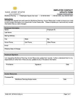 Fillable Online Sjsu Employee Contact Update Form Sjsu Fax Email