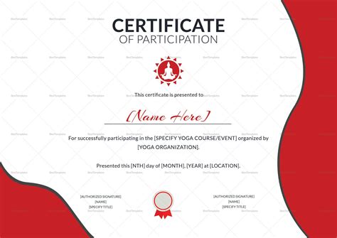 Yoga Participation Certificate Design Template In Psd Word With Templat Certificate Design