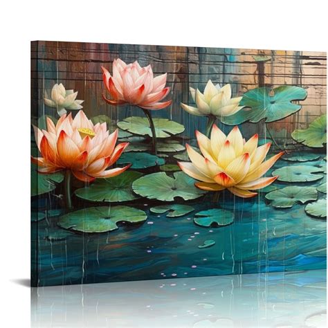 JEUXUS Lotus Flower Wall Art For Living Room Floral Canvas Wall Decor