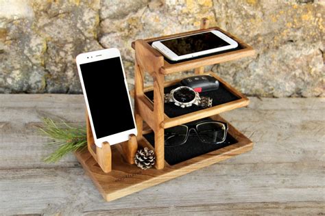 Personalized Wooden Organizer For Phone Wood Desk Office Tidy Etsy