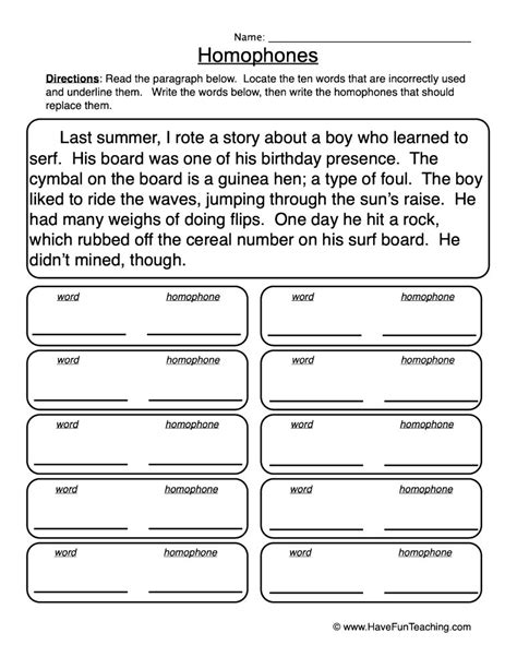 Finding Homophones Worksheet Have Fun Teaching