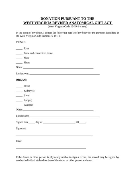 Revised Anatomical Gift Act Donation West Virginia Fill Out Sign