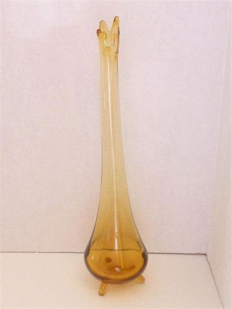 Mid Century Footed Amber Glass Stretch Swung Vase 17 In Vases For