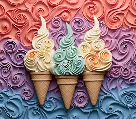 Premium AI Image Three Ice Cream Cones With Swirly Swirls On A