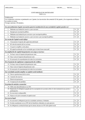 Teor A Conta Tests Preguntas Te Ricas Posibles De Examen Tema