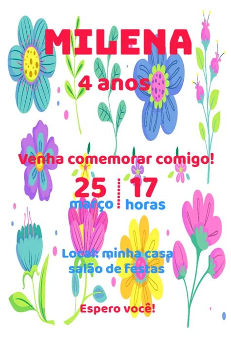 Fazer Convite de Aniversário Surpresa flores coloridoEdite Online