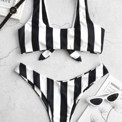 Striped Bowknot Swimsuit Feminine Split Bikini Swimwear On Luulla