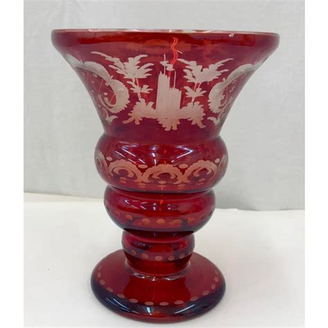 Antique Bohemian Etched Cranberry Glass Vase Chairish