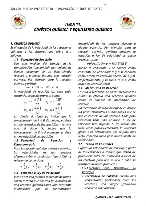 DOC QUI 11 Cinética Química y Equilibrio Químico DOKUMEN TIPS