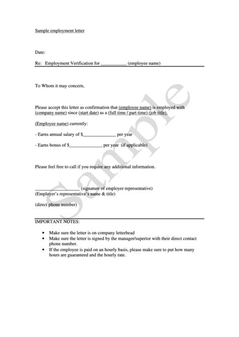 Letter Of Confirmation Of Employment Template