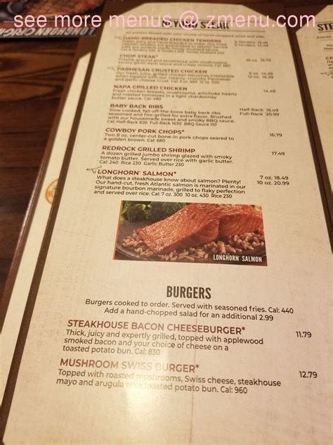 Printable Longhorn Lunch Menu With Prices