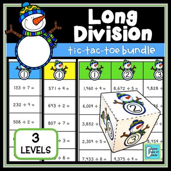 Winter Snowman Math Activities BUNDLE Division With And Without