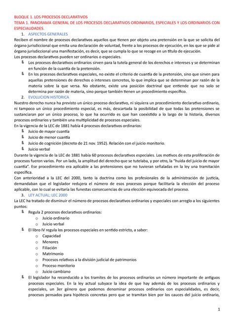 Apuntes Procesal Civil Ii Bueno Bloque Los Procesos Declarativos