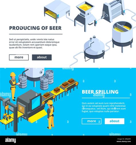 Brewery Banners Vector Isometric Illustrations Of Beer Production