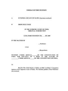 FORMAT OF WRIT PETITION A SYNOPSIS AND LIST Format Of Writ Petition